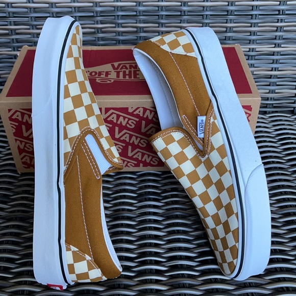 Vans Classic Slip-On Checkerboard Goldenbrown/True White MENS - Picture 12 of 16